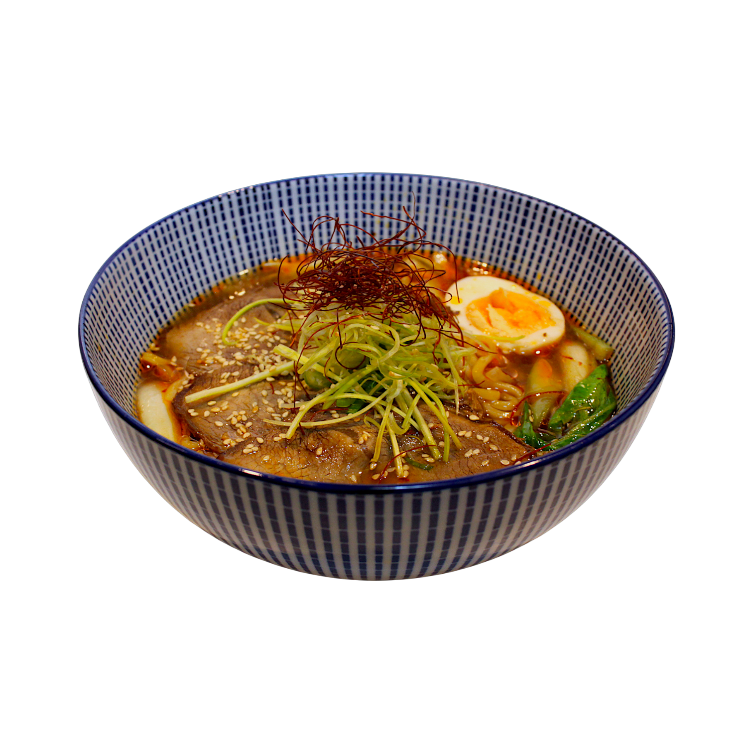 Beef Ramen - Rinderbrühe mit Nudeln, Chashu vom Rind, Ei und Pak Choi